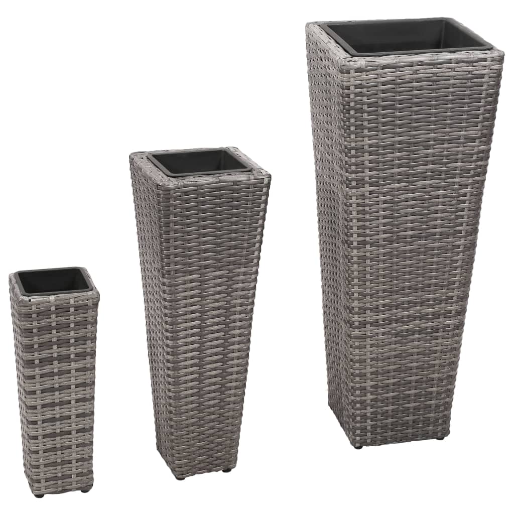 Conjunto de arriates 3 piezas ratán sintético gris