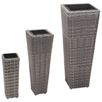 Conjunto de arriates 3 piezas ratán sintético gris