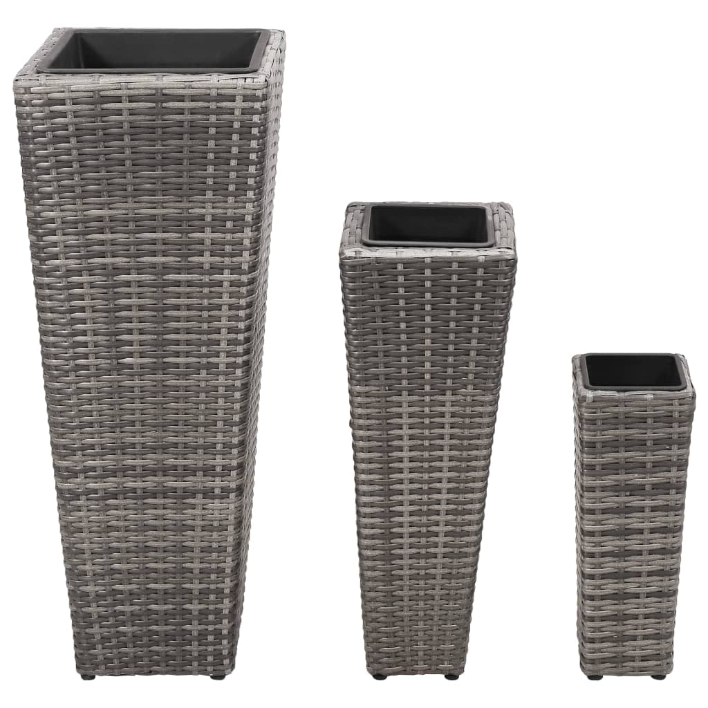 Conjunto de arriates 3 piezas ratán sintético gris