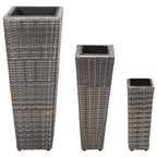 Conjunto de arriates 3 piezas ratán sintético gris