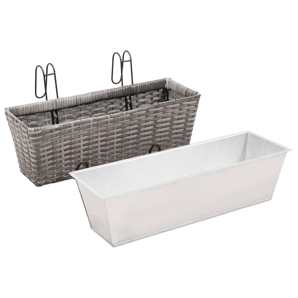 Arriate para balcón 2 unidades ratán sintético gris 50 cm