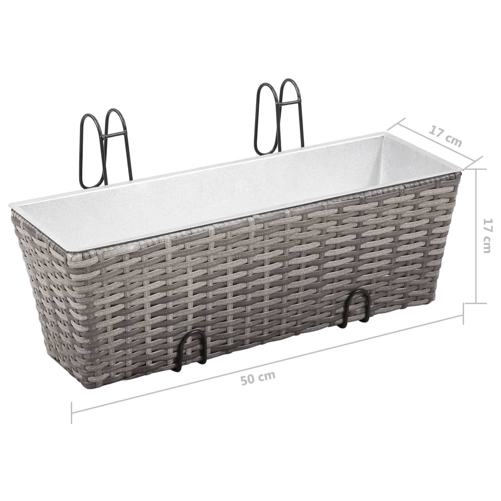 Arriate para balcón 2 unidades ratán sintético gris 50 cm