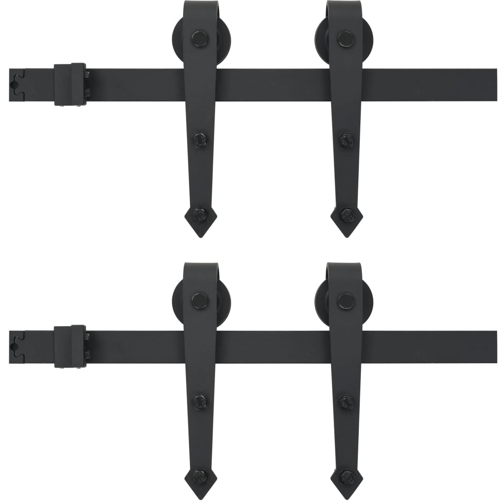 Sliding door rail guides 2 pcs 183 cm black steel