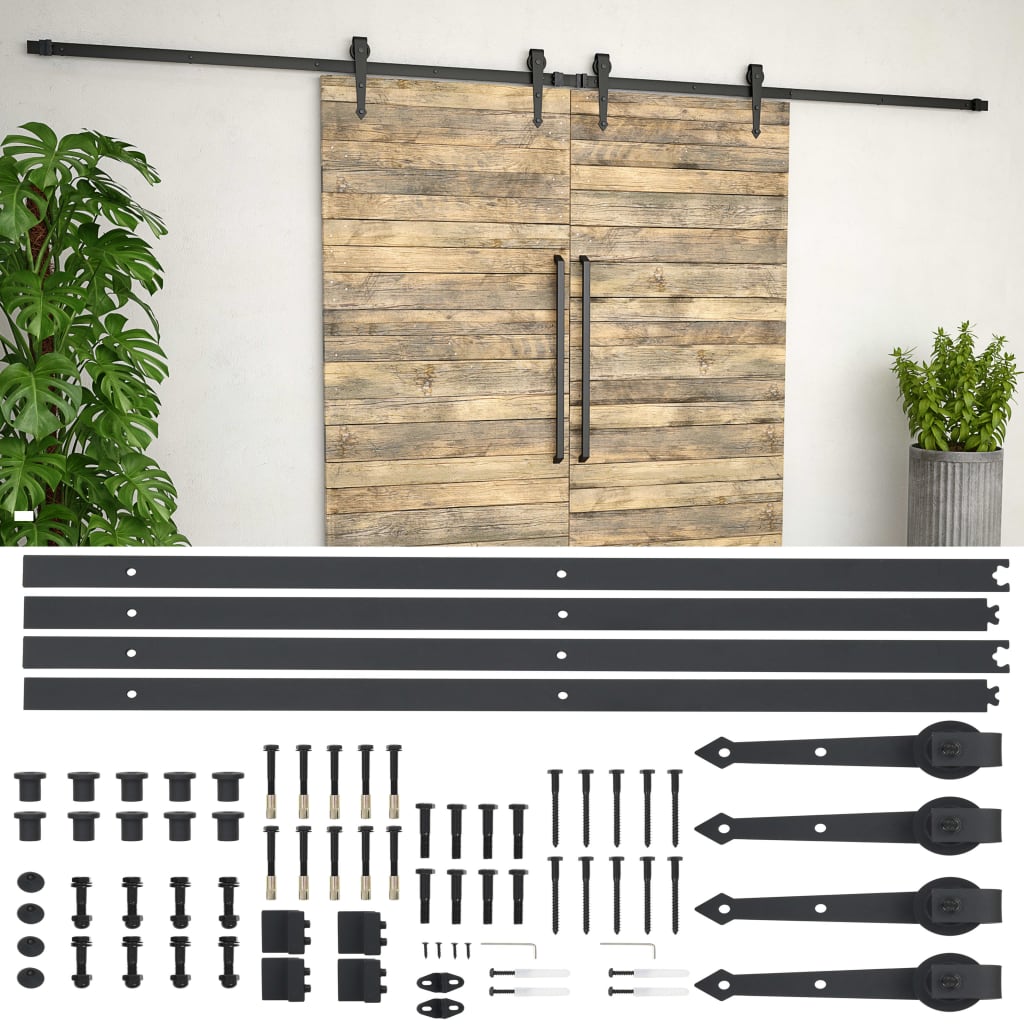 Sliding door rail guides 2 pcs 183 cm black steel