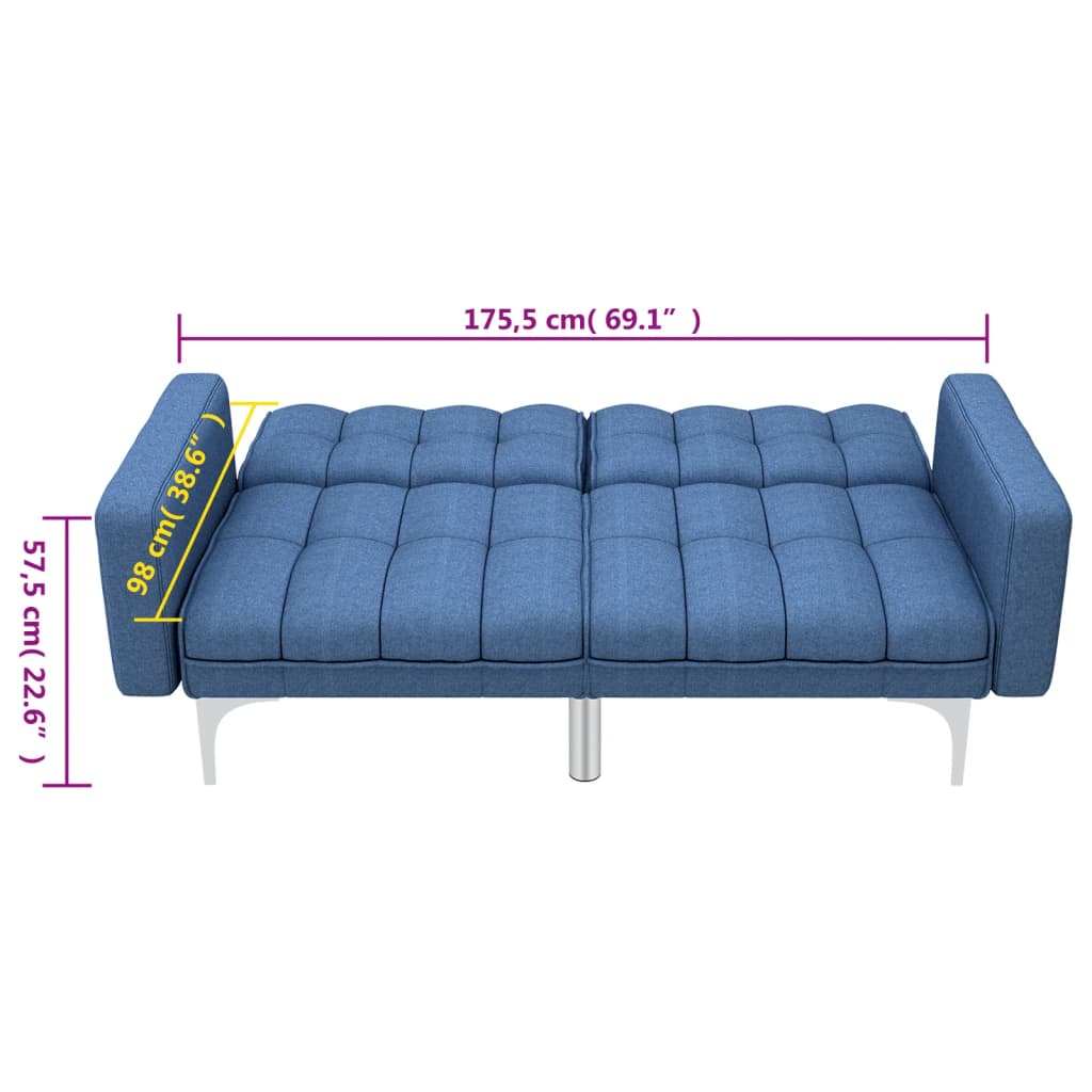 Sofá cama de tela azul
