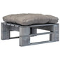 Grey wooden pallet ottoman for garden and sand-colored cushion