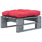 Grey wooden pallet ottoman for garden and sand-colored cushion