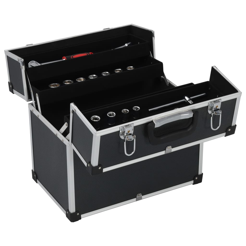 Caja de herramientas aluminio negro 38x22,5x34 cm