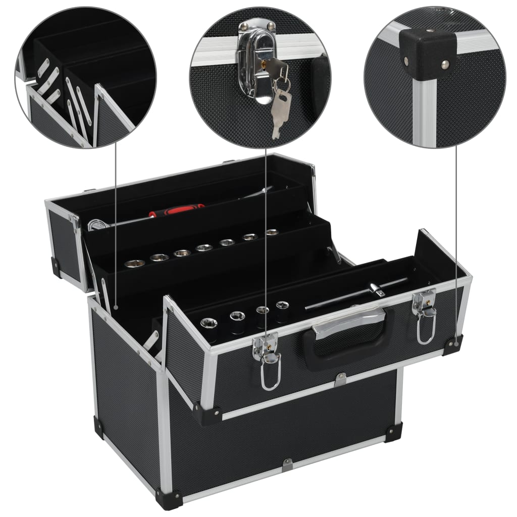 Caja de herramientas aluminio negro 38x22,5x34 cm