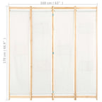Biombo divisor de 4 paneles de tela color crema 160x170x4 cm