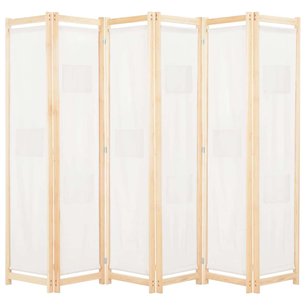 Biombo divisor de 6 paneles de tela color crema 240x170x4 cm
