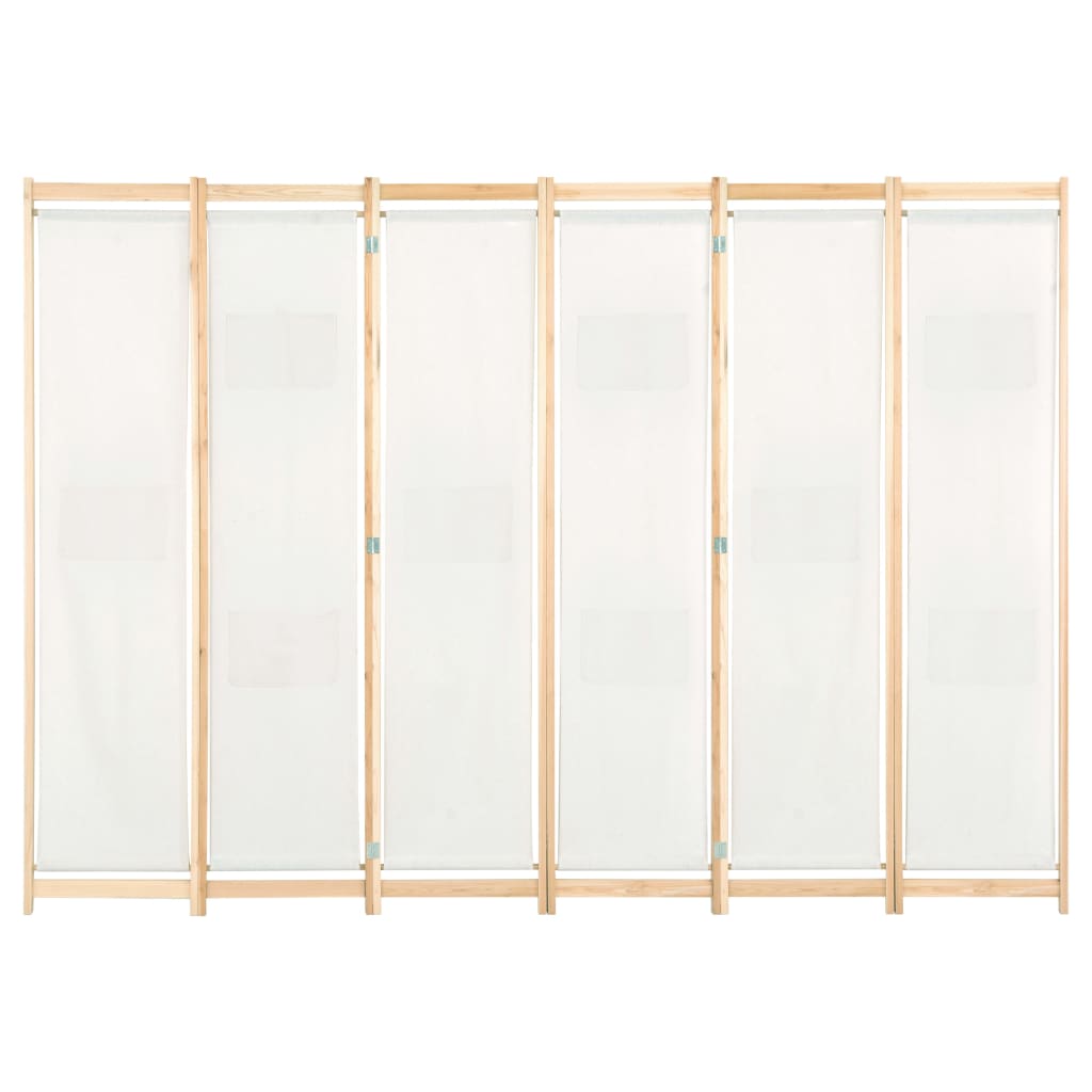 Biombo divisor de 6 paneles de tela color crema 240x170x4 cm