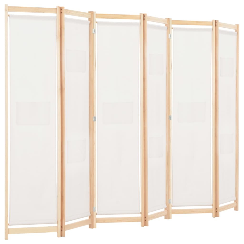 Biombo divisor de 6 paneles de tela color crema 240x170x4 cm