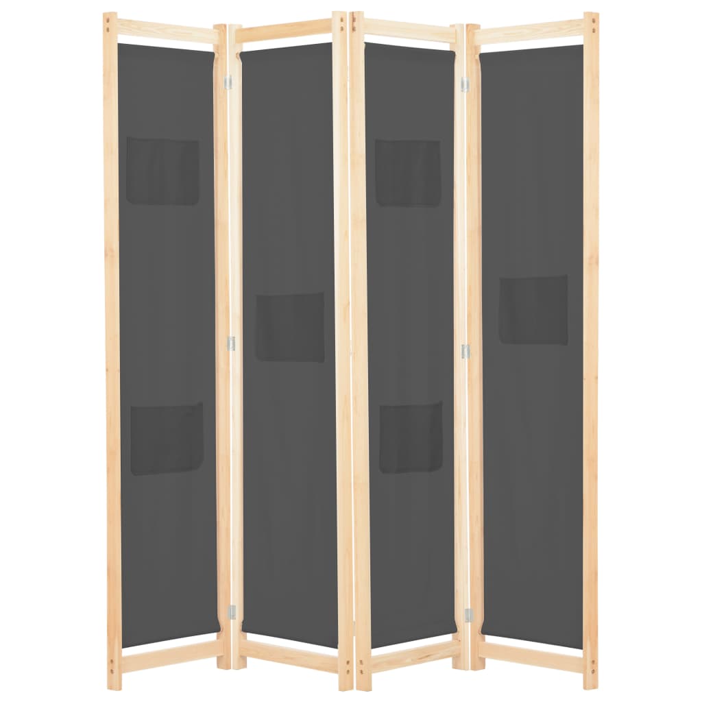 Biombo divisor de 4 paneles de tela color crema 160x170x4 cm