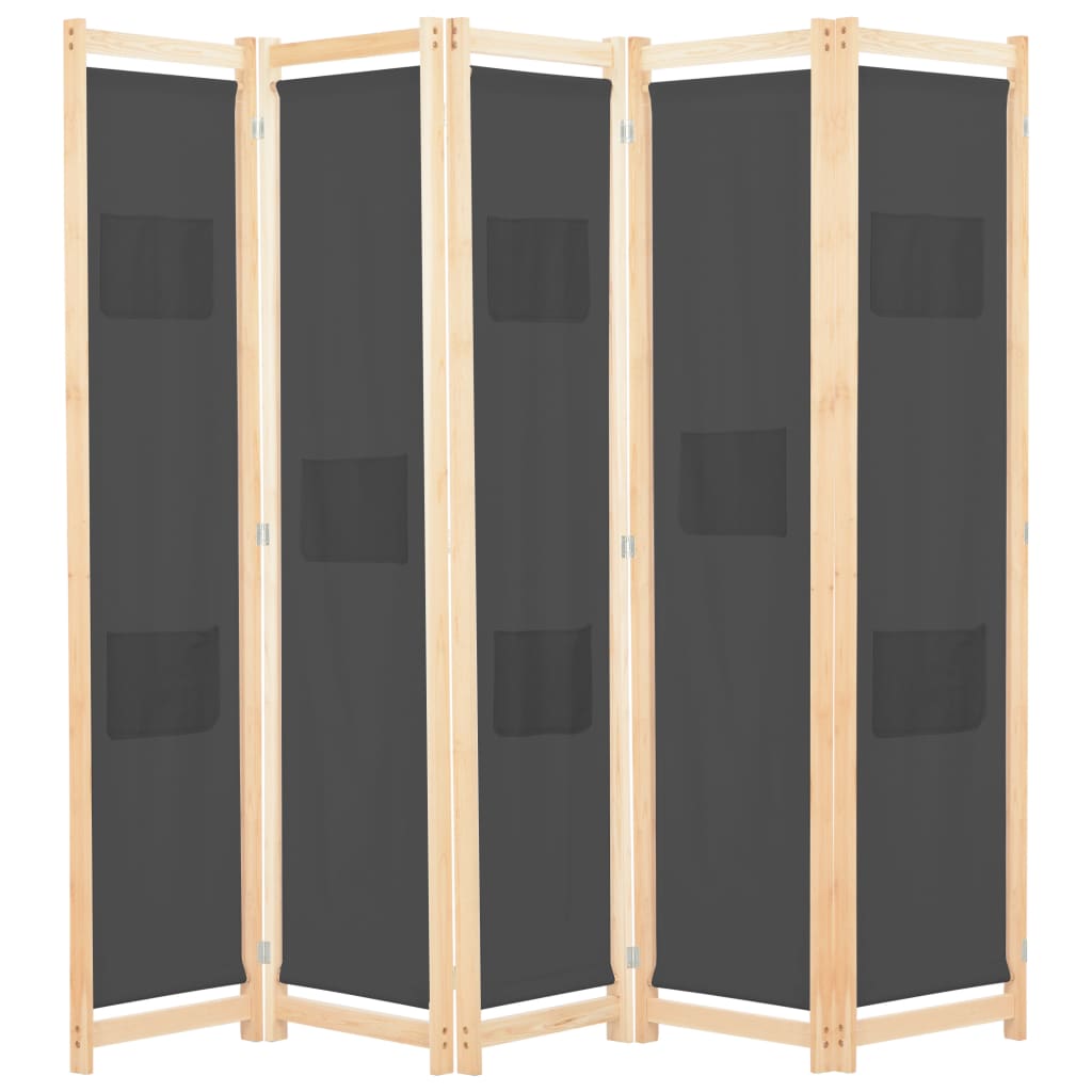 Biombo divisor 5 paneles de tela crema 200x170x4 cm