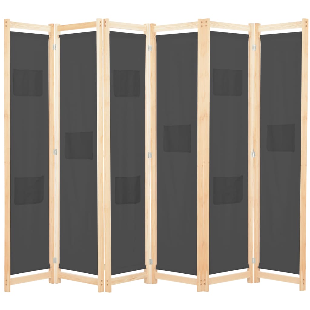 Biombo divisor de 6 paneles de tela color crema 240x170x4 cm