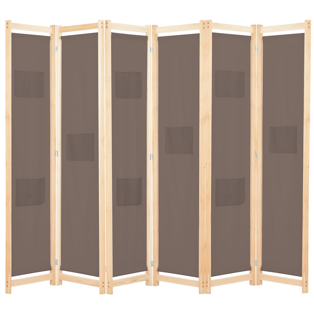 Biombo divisor de 6 paneles de tela color crema 240x170x4 cm