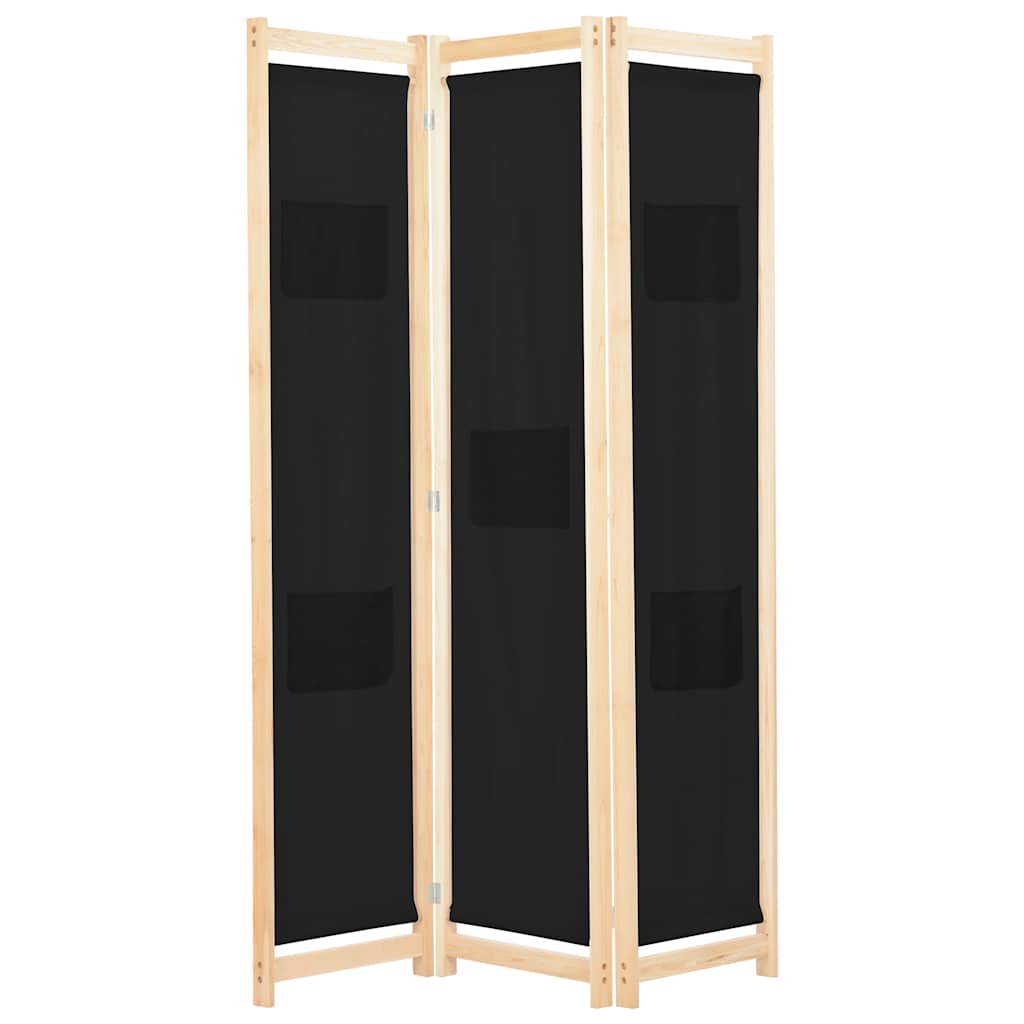 Biombo divisor 3 paneles de tela negro 120x170x4 cm