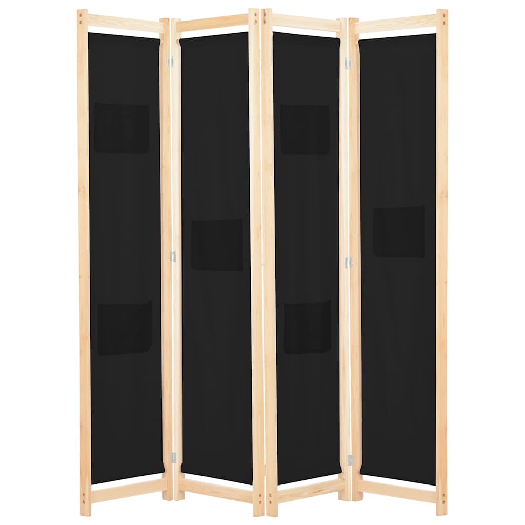 Biombo divisor de 4 paneles de tela color crema 160x170x4 cm