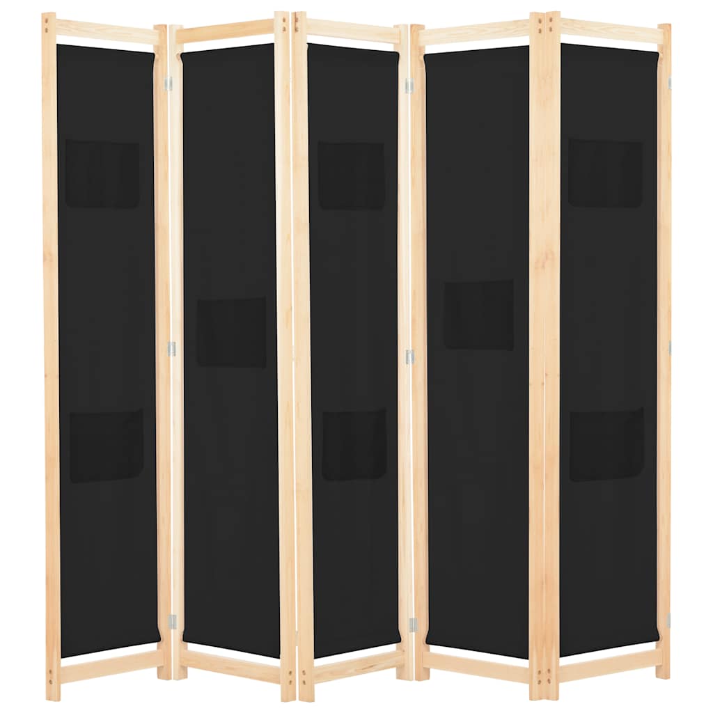 Biombo divisor 5 paneles de tela crema 200x170x4 cm