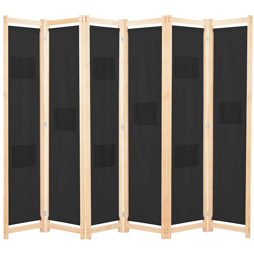 Biombo divisor de 6 paneles de tela color crema 240x170x4 cm