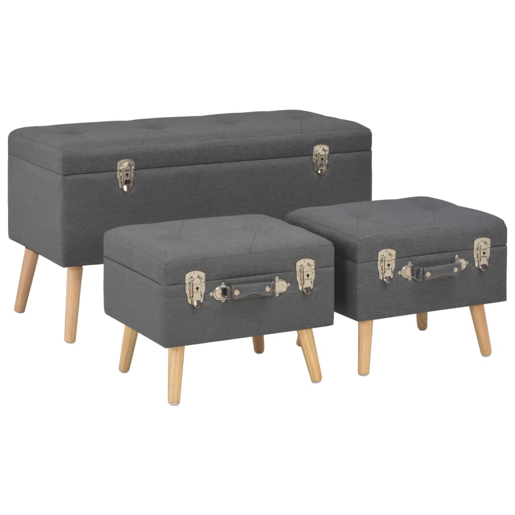 3-piece beige fabric storage stools