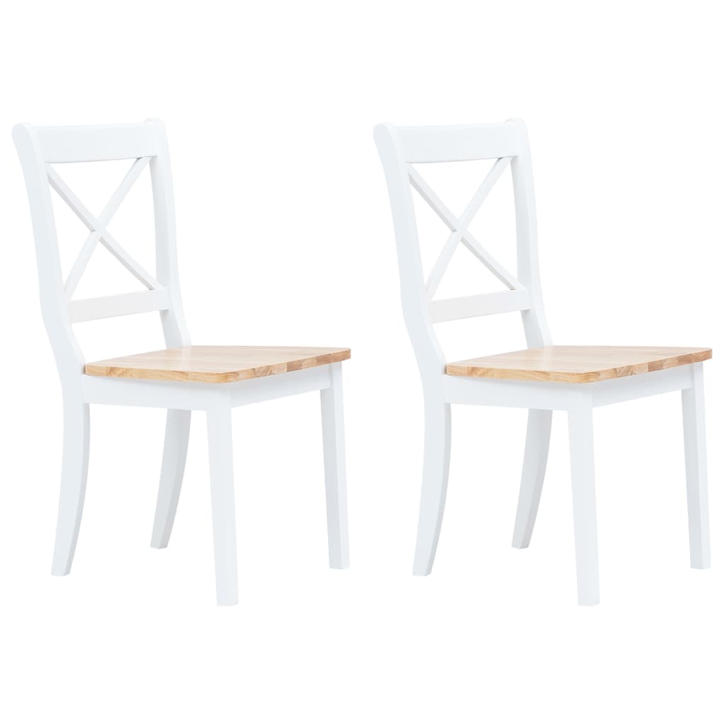 Sillas comedor 2 uds madera maciza caucho blanco y madera claro