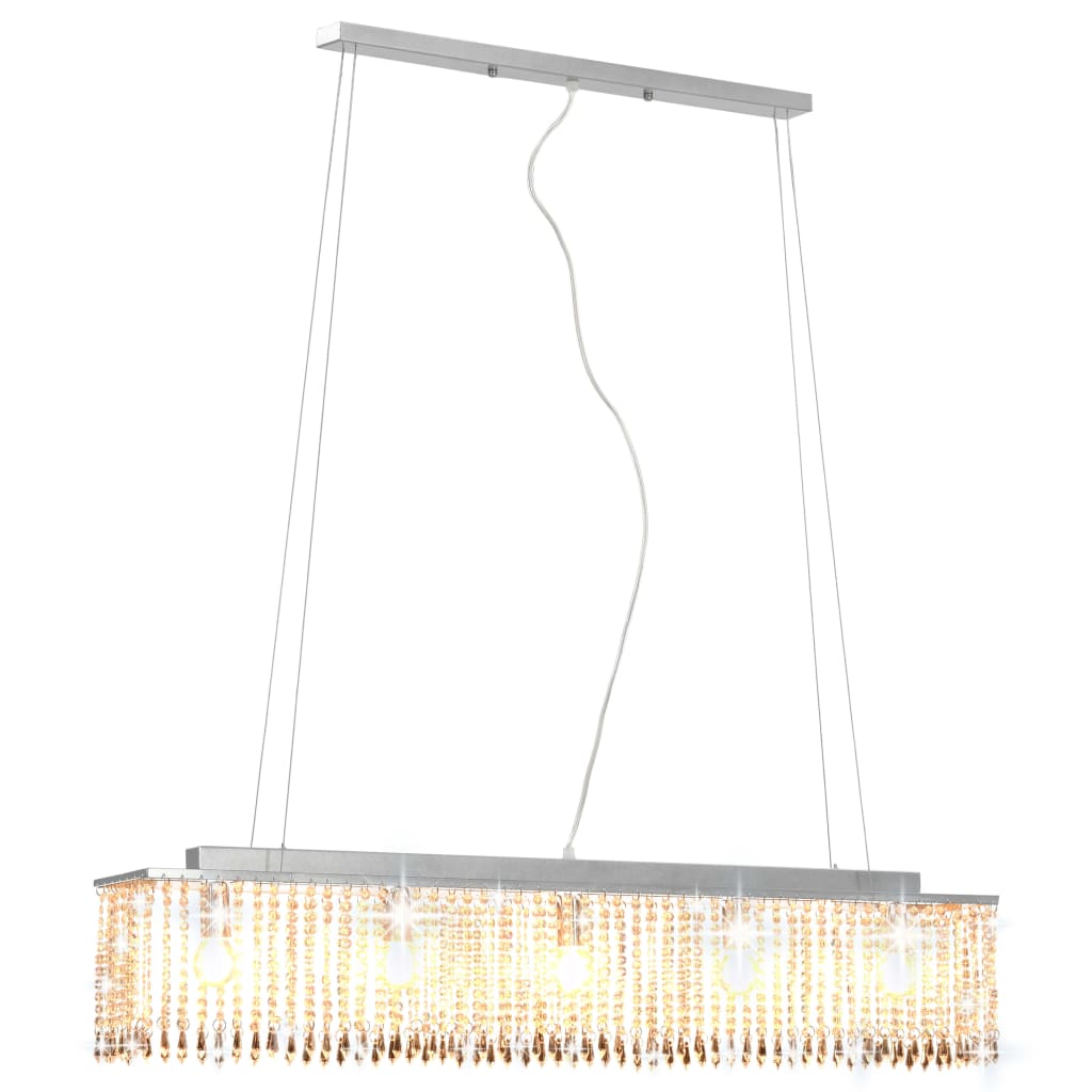 Lámpara de techo con cuentas de cristal plateado 104 cm E14