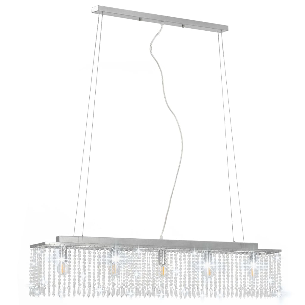 Lámpara de techo con cuentas de cristal plateado 104 cm E14