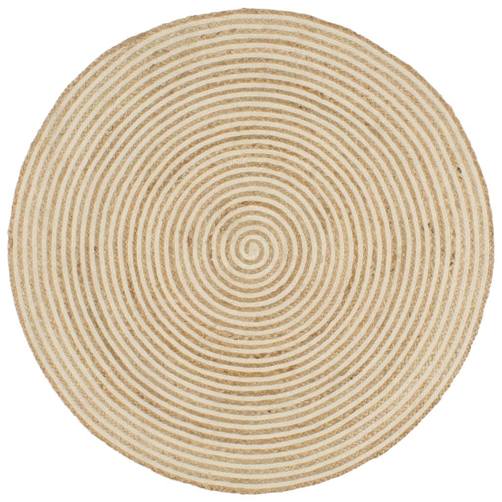 Alfombra de yute tejida a mano blanco y natural 120 cm
