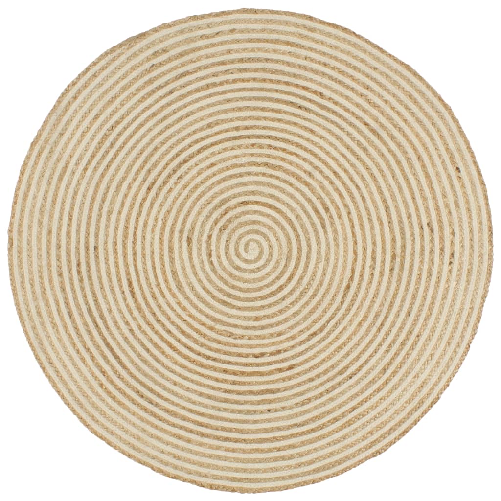 Alfombra de yute tejida a mano blanco y natural 120 cm
