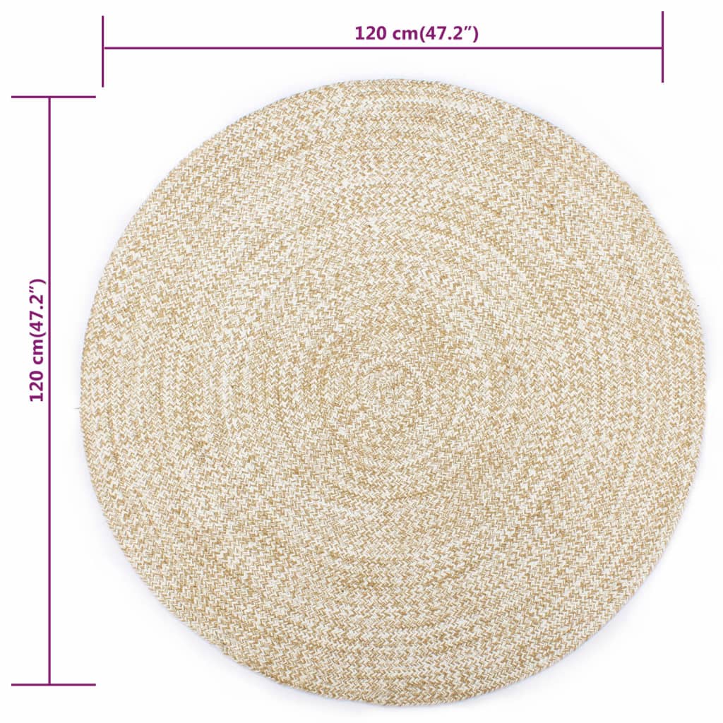 Alfombra de yute tejida a mano blanco y natural 120 cm