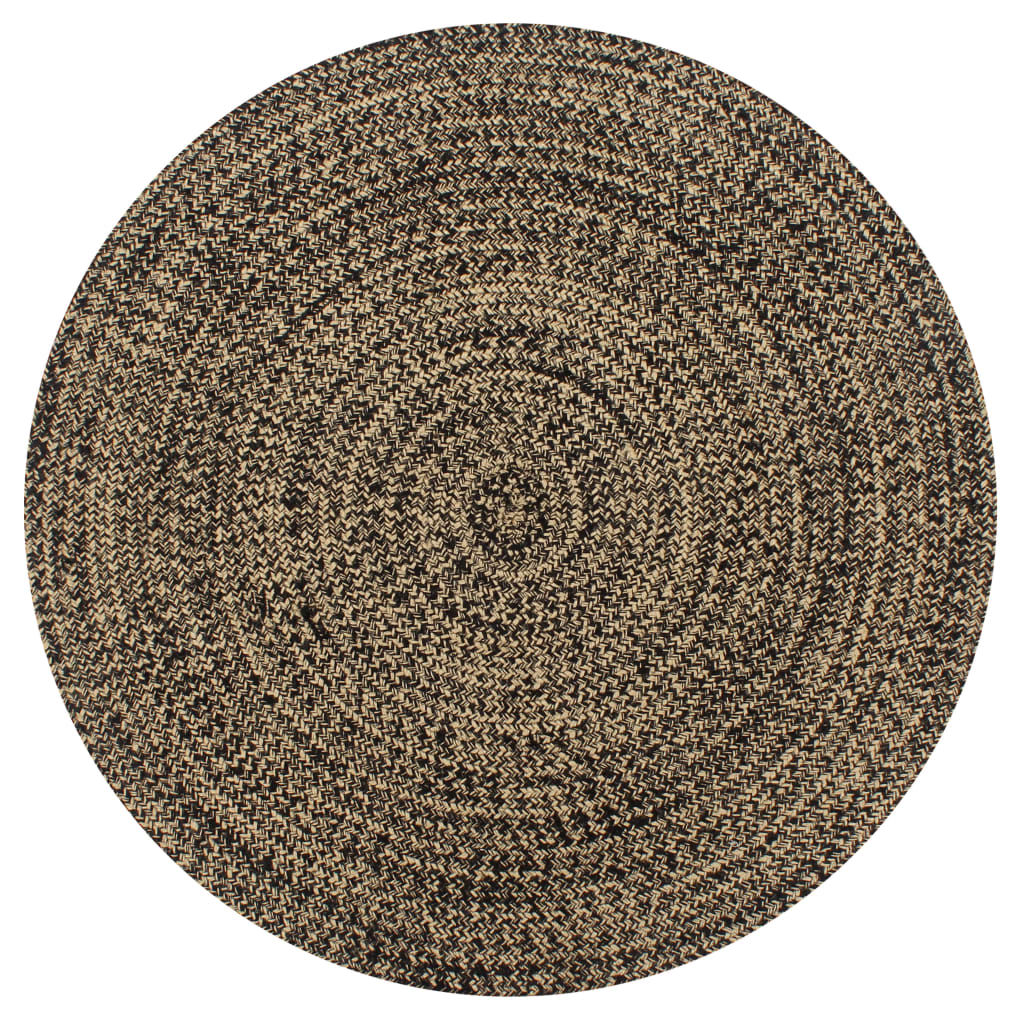 Alfombra hecha a mano de yute negra y natural 120 cm
