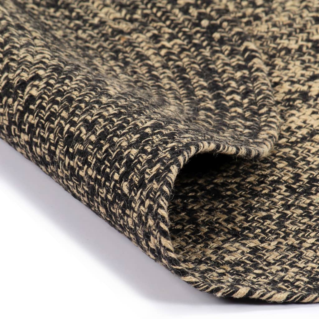 Alfombra hecha a mano de yute negra y natural 120 cm