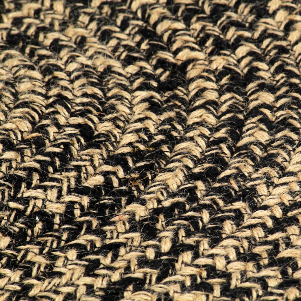 Alfombra hecha a mano de yute negra y natural 120 cm