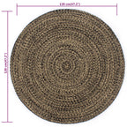 Alfombra hecha a mano de yute negra y natural 120 cm