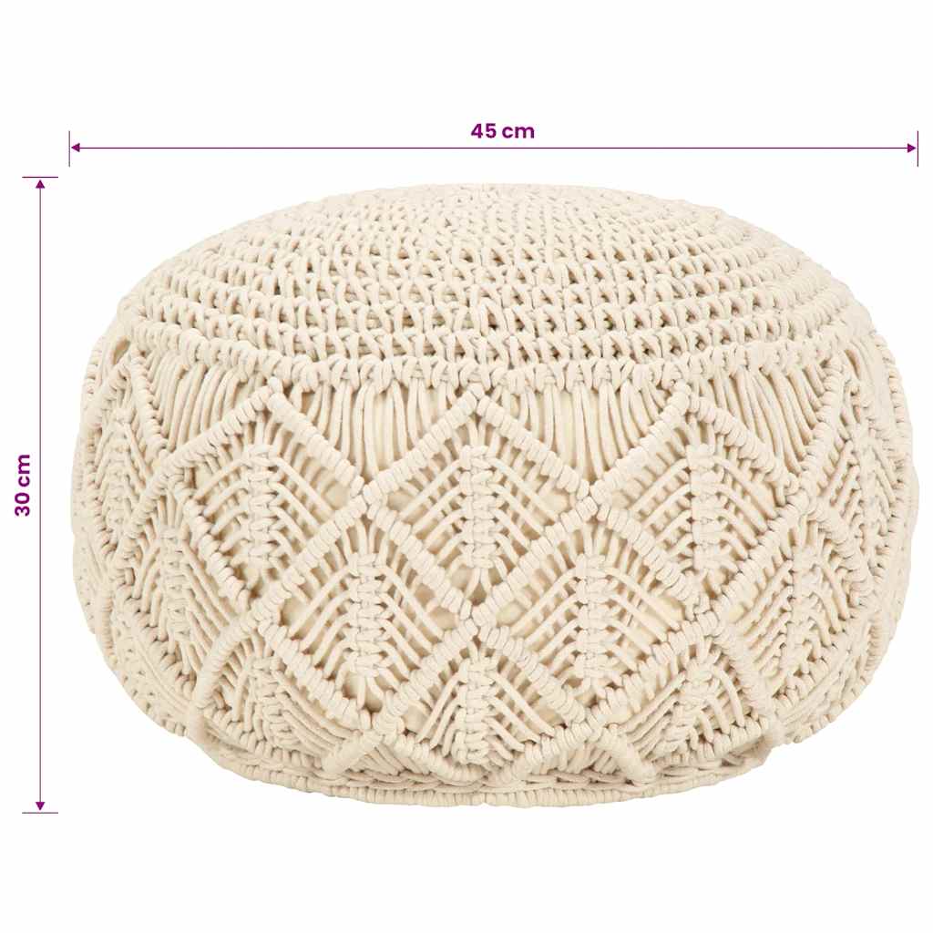 Puf de macramé hecho a mano algodón 45x30 cm