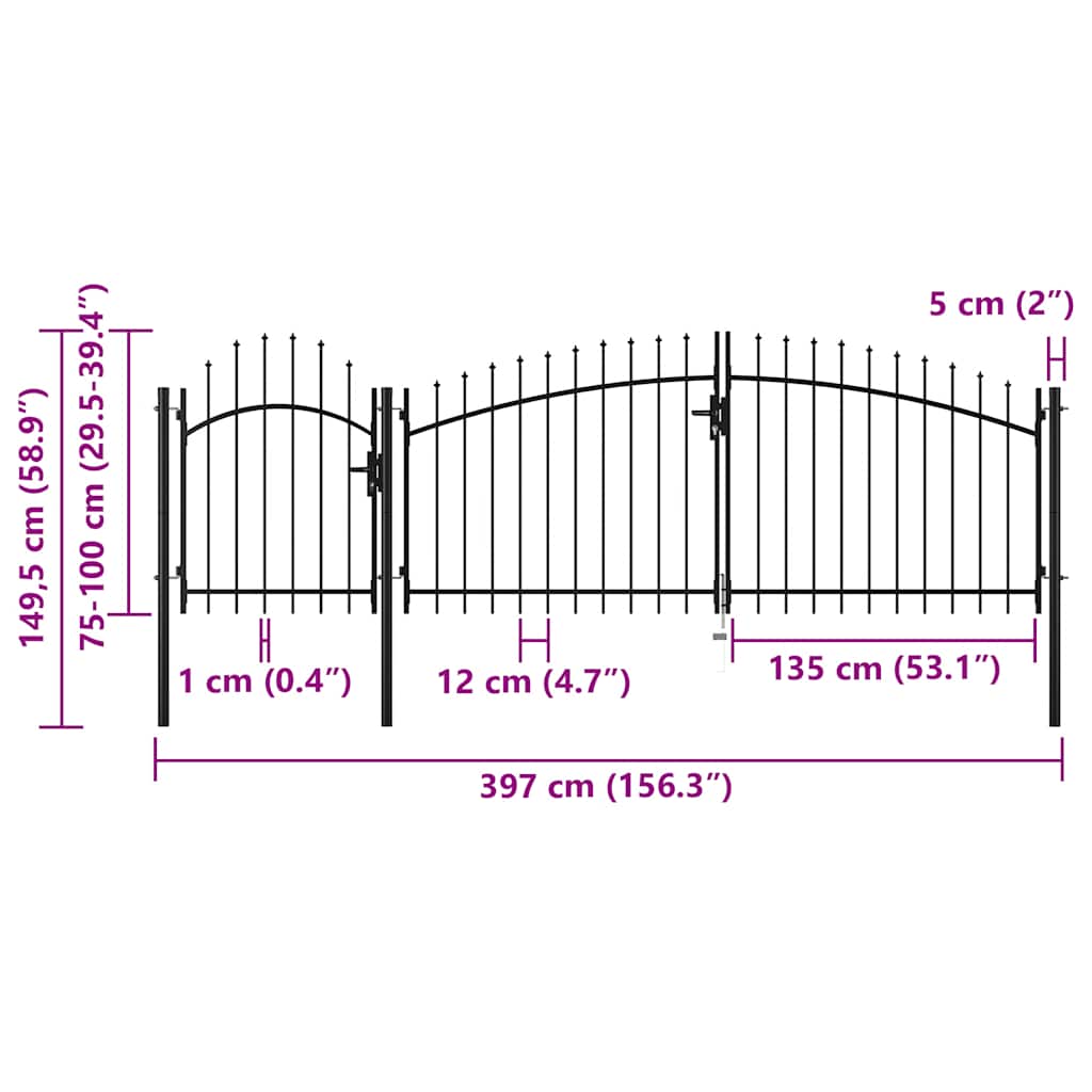 Puerta de jardín Woerden acero 1x4 m negro