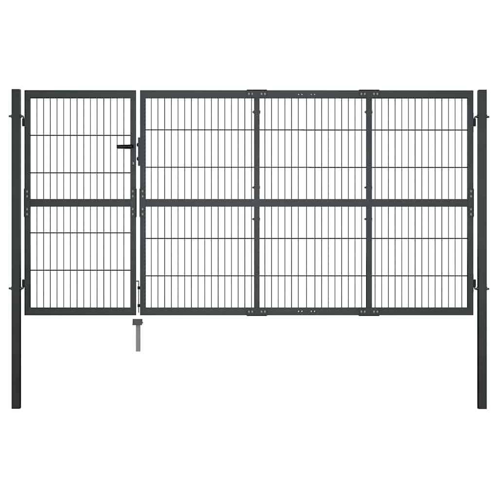 Puerta de jardín con postes de acero 350x100 cm antracita