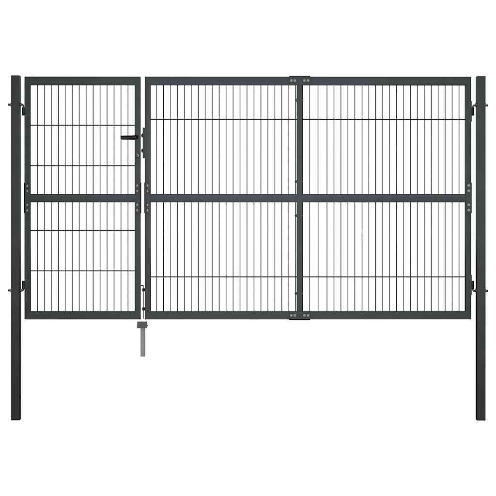 Puerta de jardín con postes de acero 350x100 cm antracita