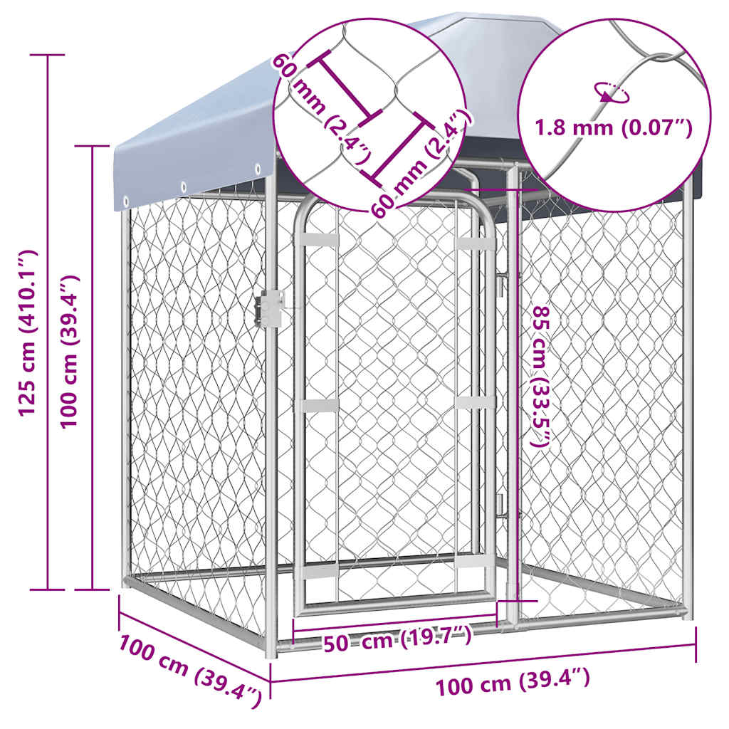 Perrera de exterior con techo 100x100x125 cm