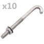 Perno de anclaje en J con tuerca y arandela 25 sets M8x100 mm