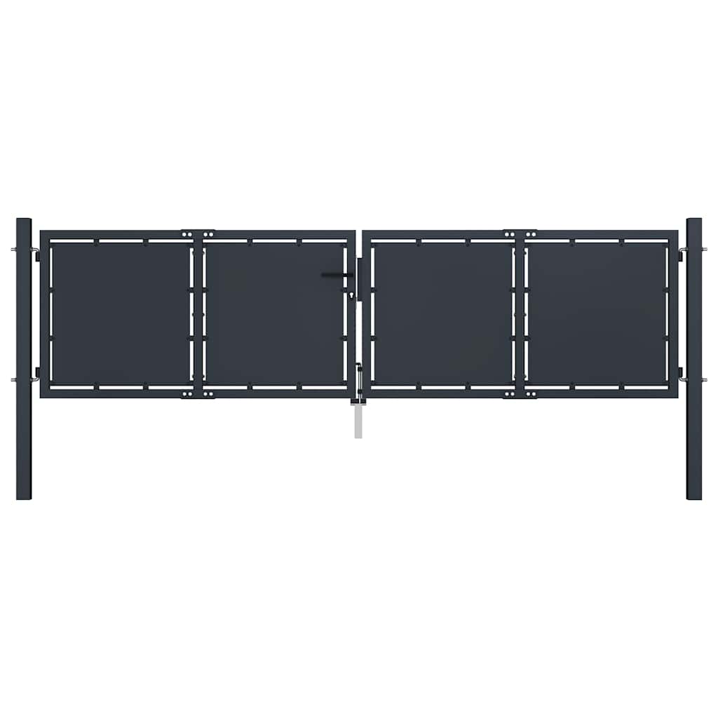 Puerta de jardín con postes de acero 350x100 cm antracita