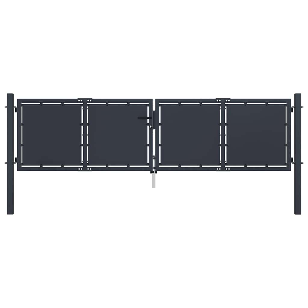 Puerta de jardín con postes de acero 350x100 cm antracita