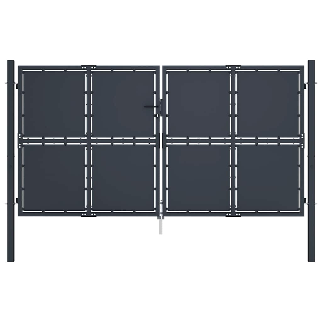 Puerta de jardín con postes de acero 350x100 cm antracita