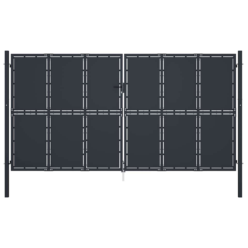 Puerta de jardín con postes de acero 350x100 cm antracita