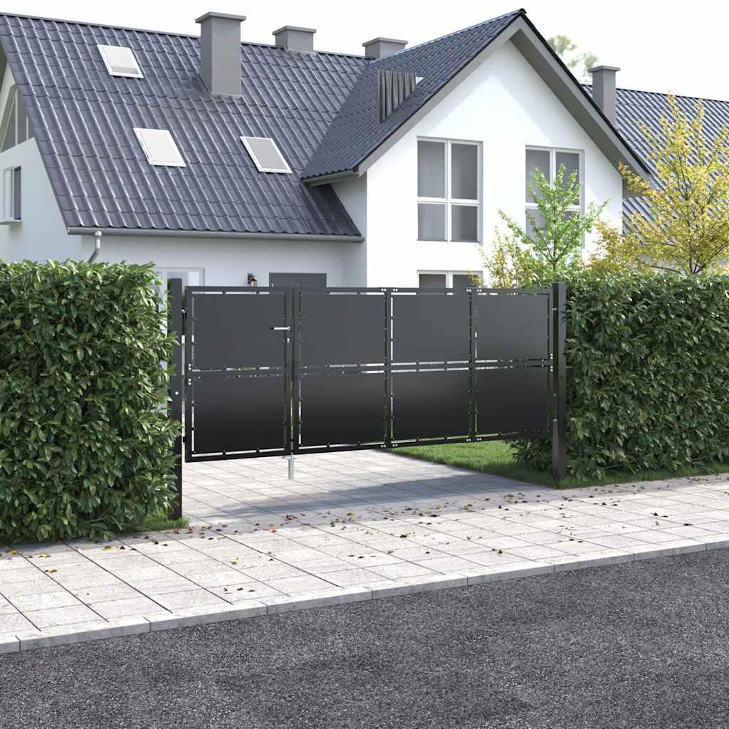 Puerta de jardín con postes de acero 350x100 cm antracita