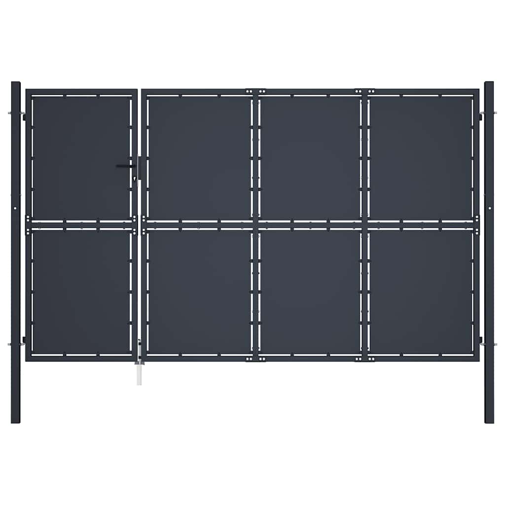 Puerta de jardín con postes de acero 350x100 cm antracita