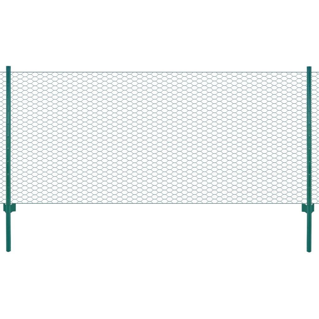 Valla de malla alambre con postes acero 25x0,5 m verde