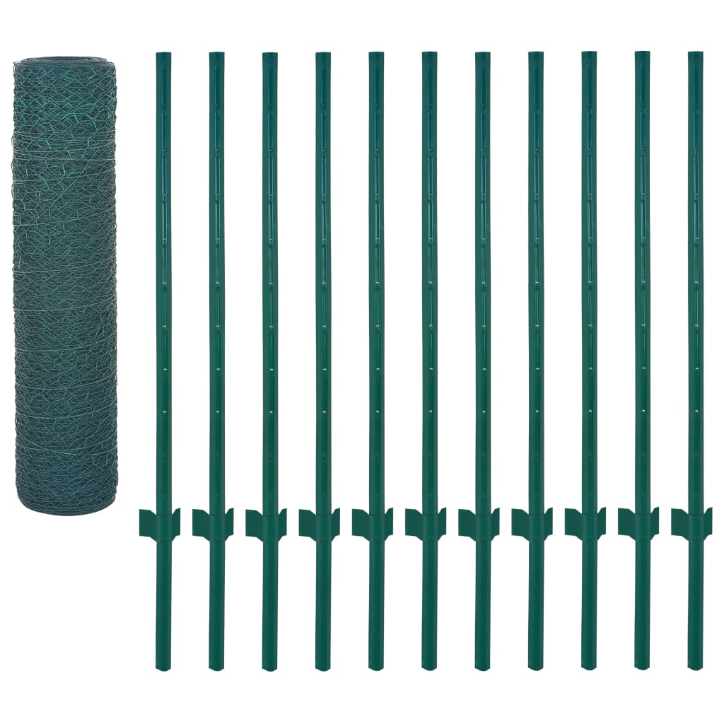 Valla de malla alambre con postes acero 25x0,5 m verde